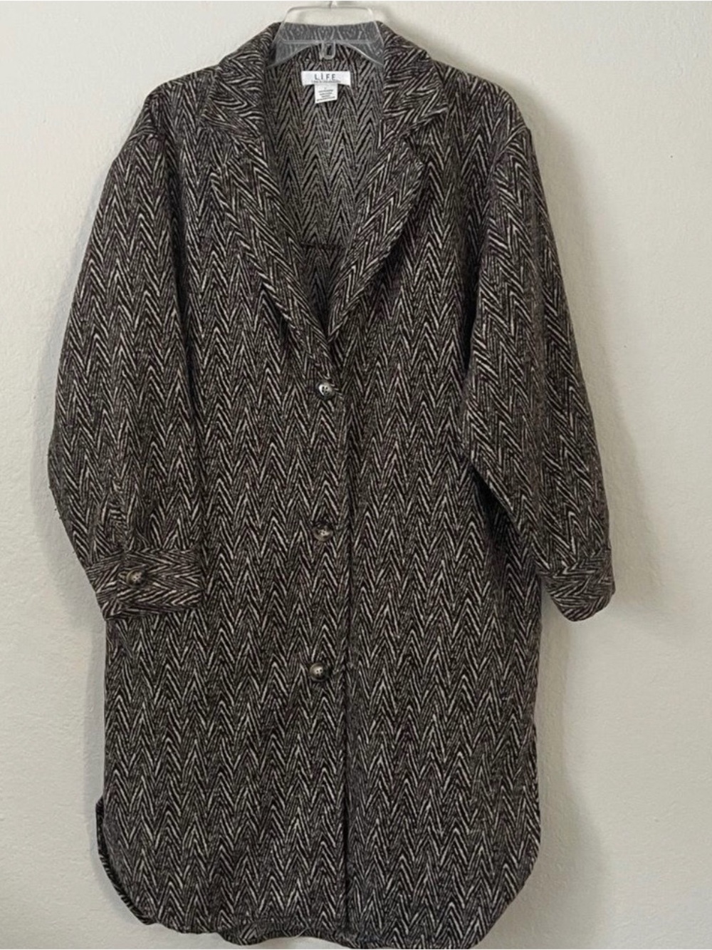 L.i.f.e Love is For Eternity Women's Brown Herringbone Long Coat with Pockets